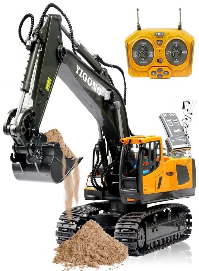 Junona 1/20 Scale Remote Control Excavator Toy, RC Excavator 680-degree Turns with Metal Shovel Lights & Sounds and Batteries, Construction Toys Best Birthday Gifts for Boys - Image 1